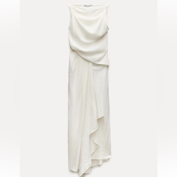 ZARA DRAPED LINEN BLEND DRESS ZW COLLECTION - Picture 2 of 5